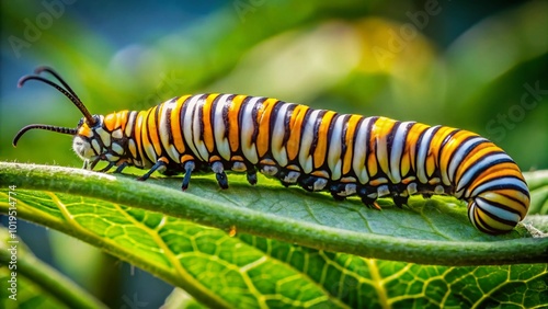 Vibrant Viceroy Butterfly Caterpillar on Green Leaves in a Natural Habitat Setting Under Soft Light