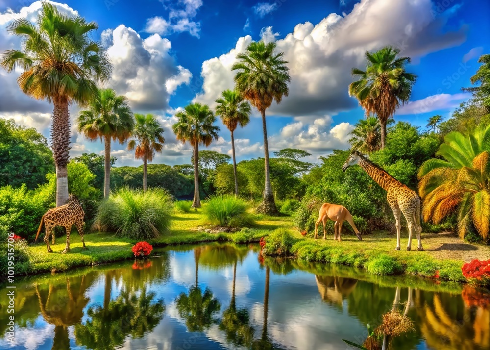 Vibrant West Palm Beach Safari Landscape with Lush Vegetation and Exotic Wildlife in Natural Habitat Vibrant West Palm Beach Safari Landscape with Lush Vegetation and Exotic Wildlife in Natural Habitat