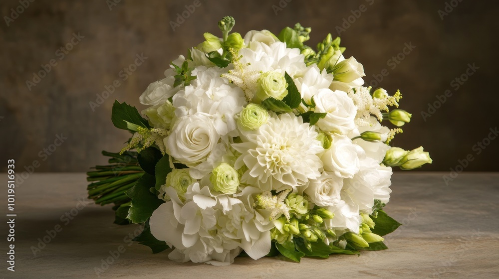 Elegant White Wedding Bouquet on Rustic Background Elegant White Wedding Bouquet on Rustic Background