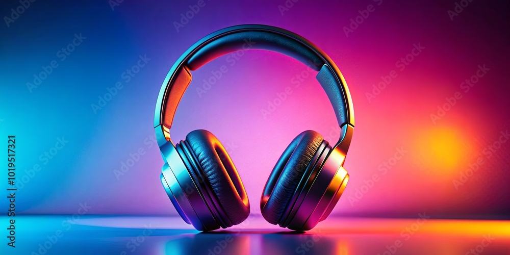 A pair of headphones, gleaming under a spectrum of colors, create a symphony of sound and light. A pair of headphones, gleaming under a spectrum of colors, create a symphony of sound and light.