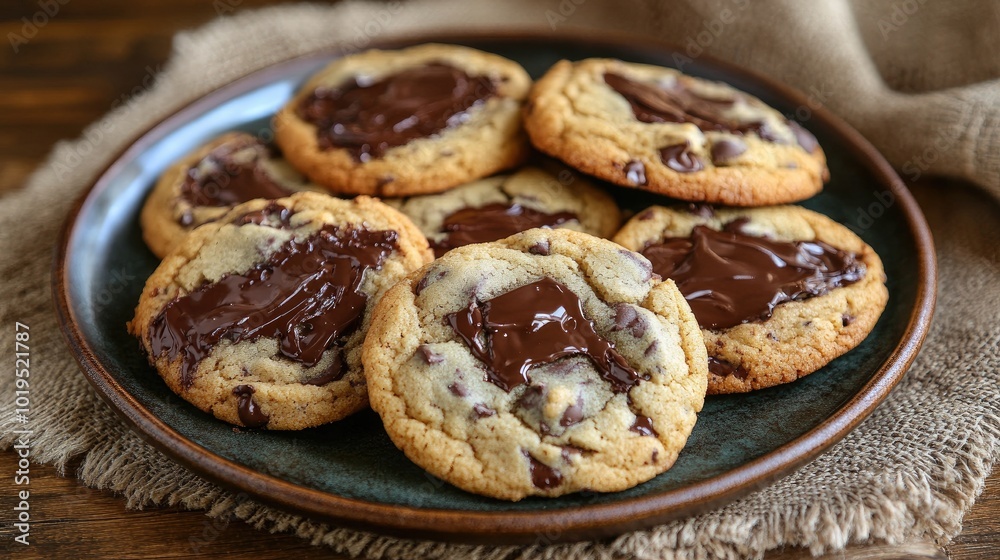 Freshly Baked Chocolate Chip Cookies on Plate Freshly Baked Chocolate Chip Cookies on Plate