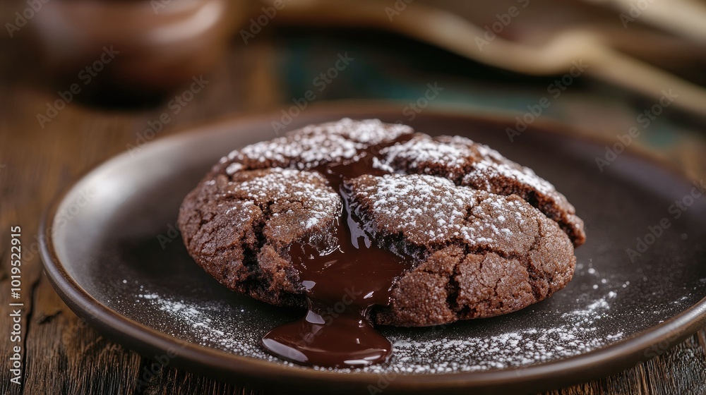 Fototapeta premium Decadent Chocolate Cookie on Wooden Table