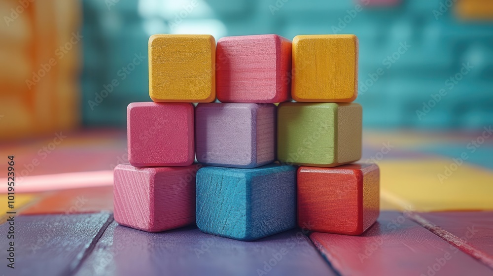 colorful wooden blocks stacked playfully against a bright background showcasing creativity and childhood playfulness with geometric shapes and vibrant hues inviting imagination colorful wooden blocks stacked playfully against a bright background showcasing creativity and childhood playfulness with geometric shapes and vibrant hues inviting imagination