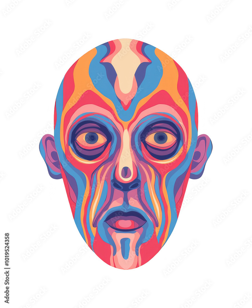 Vibrant Psychedelic Abstract Face Illustration with Transparent Background for Unique Artistic Designs Vibrant Psychedelic Abstract Face Illustration with Transparent Background for Unique Artistic Designs