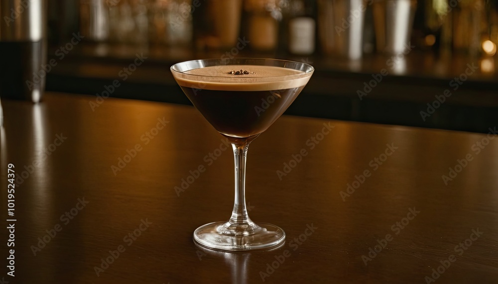 An Espresso Martini photographed in a dimly lit upscale cocktail lounge 7 An Espresso Martini photographed in a dimly lit upscale cocktail lounge 7