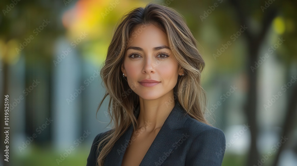confident mature hispanic woman in a tailored suit elegantly posed outdoors with a blurred modern business center in the background embodying professionalism and strength confident mature hispanic woman in a tailored suit elegantly posed outdoors with a blurred modern business center in the background embodying professionalism and strength