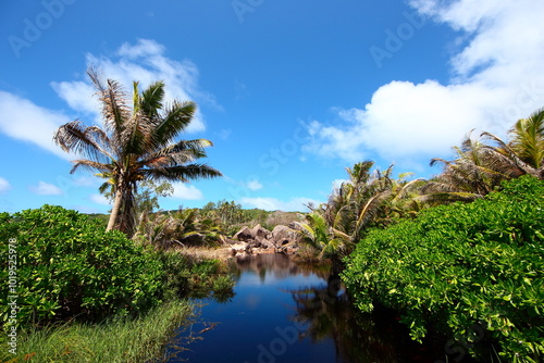 The scenery of Seychelles islands in the Indian Ocean