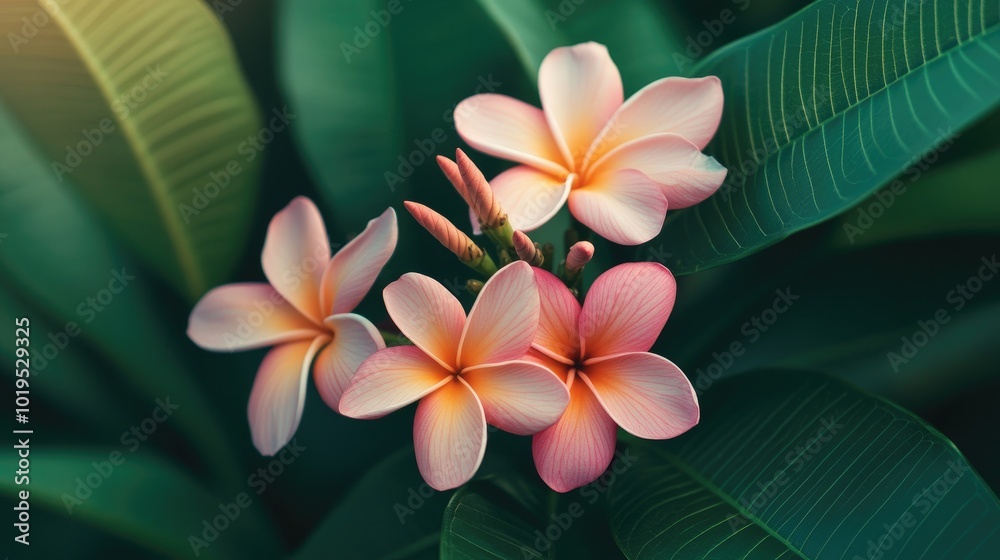 Soft Pink Flowers Among Lush Green Leaves