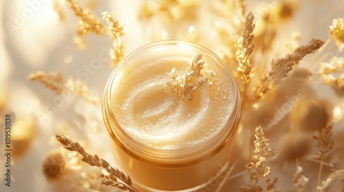 Glass Jar. Skincare Products. Luxury glass jar. Close-up of luxury facial cream in an elegant glass jar.