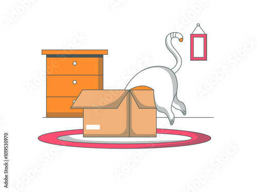 Cat in box. Cats illustration. Flat vector illustration.