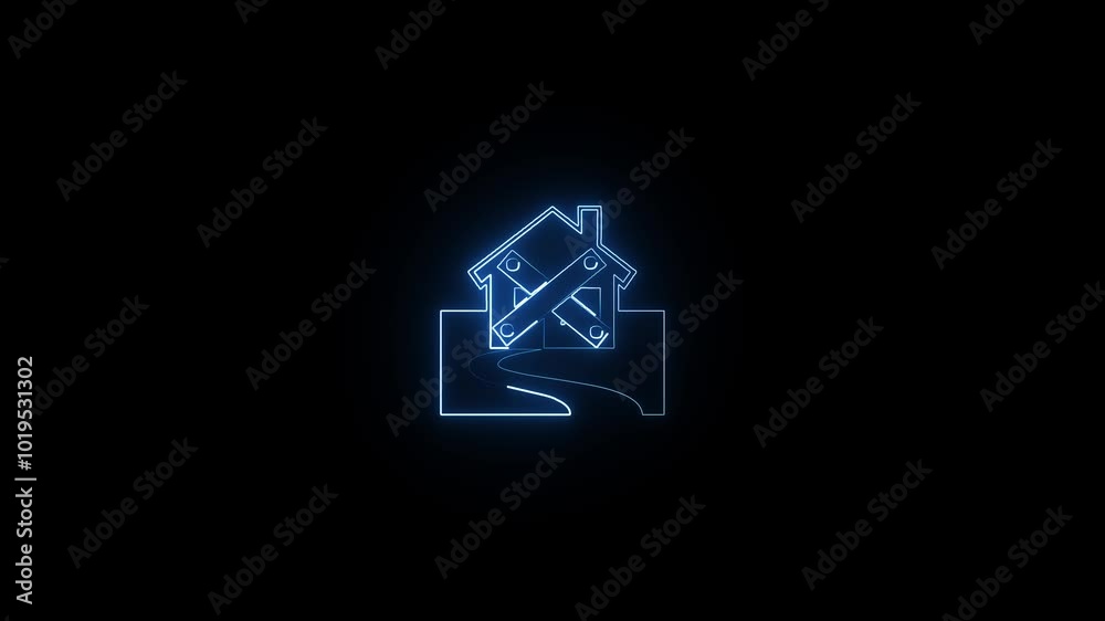 Drawing neon house icon animation. Drawing neon house icon animation.