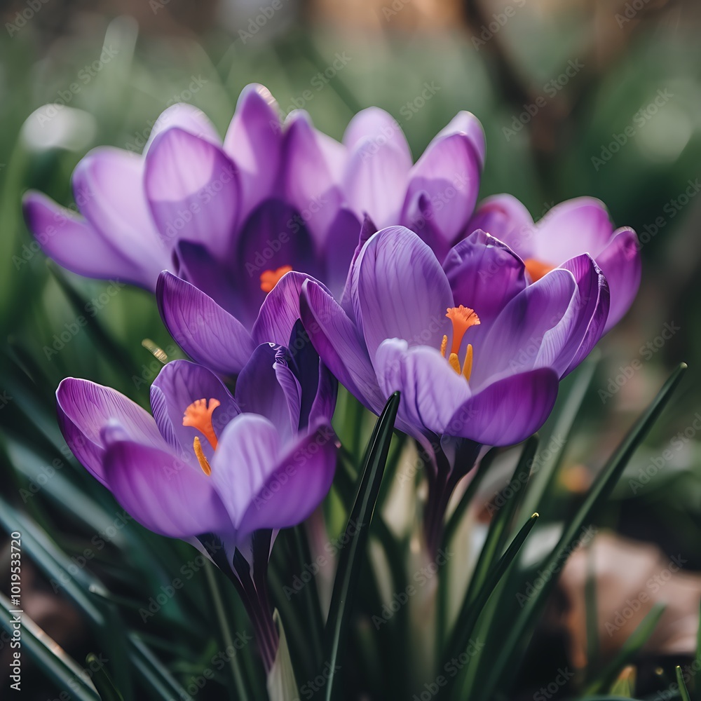 Spring crocus flowers in the forest. Early spring. Europe. Beauty world. Spring crocus flowers in the forest. Early spring. Europe. Beauty world.