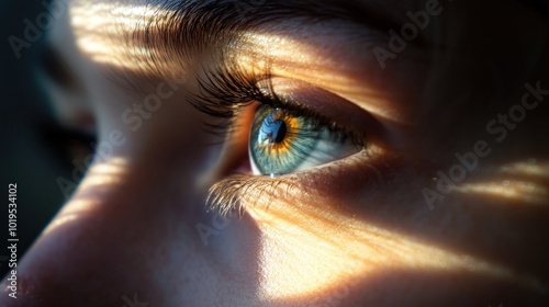 Close-up of an Eye Bathed in Warm Sunlight photo