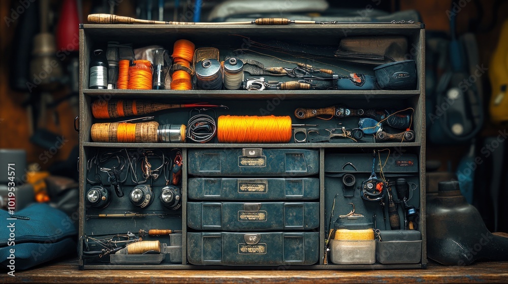 Organized toolbox filled with various tools and supplies. Organized toolbox filled with various tools and supplies.