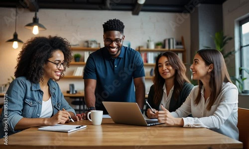 A multiracial group of business people working together