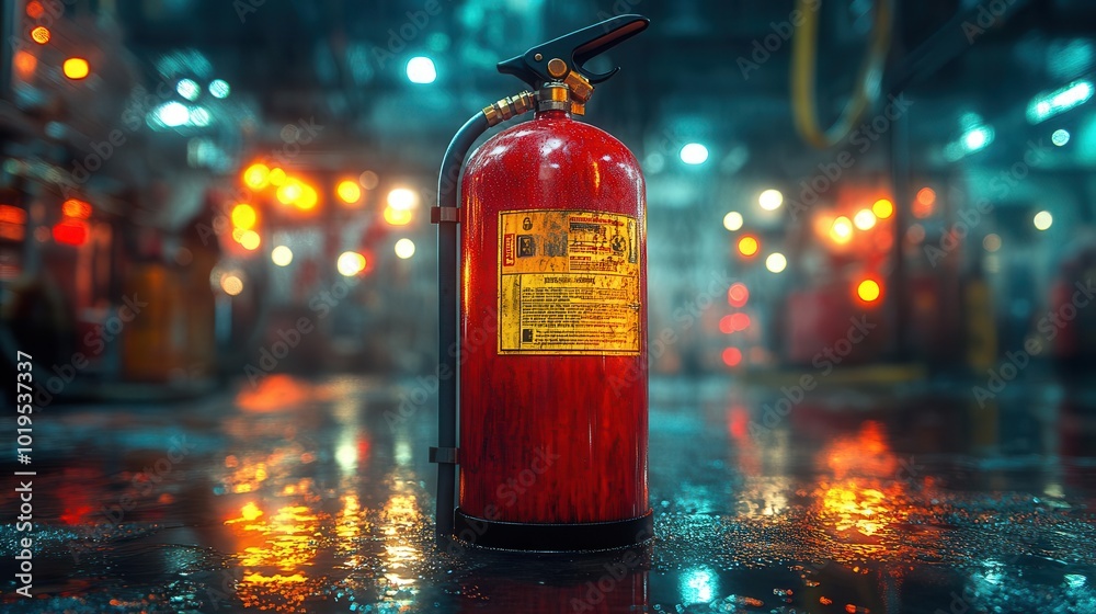 fire extinguisher prominently displayed in a fire department setting with a blurred background and soft bokeh effect the image emphasizes safety and preparedness in a critical environment fire extinguisher prominently displayed in a fire department setting with a blurred background and soft bokeh effect the image emphasizes safety and preparedness in a critical environment