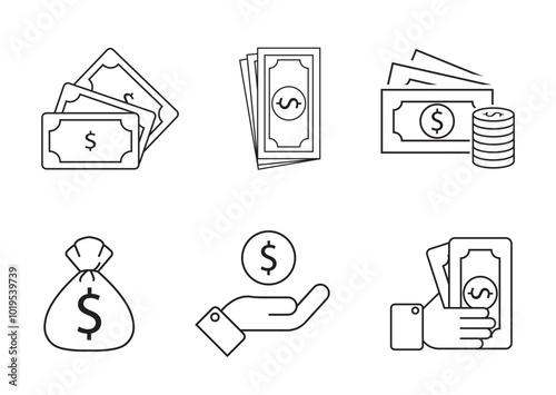 dollar money outline icon collection vector design illustrator