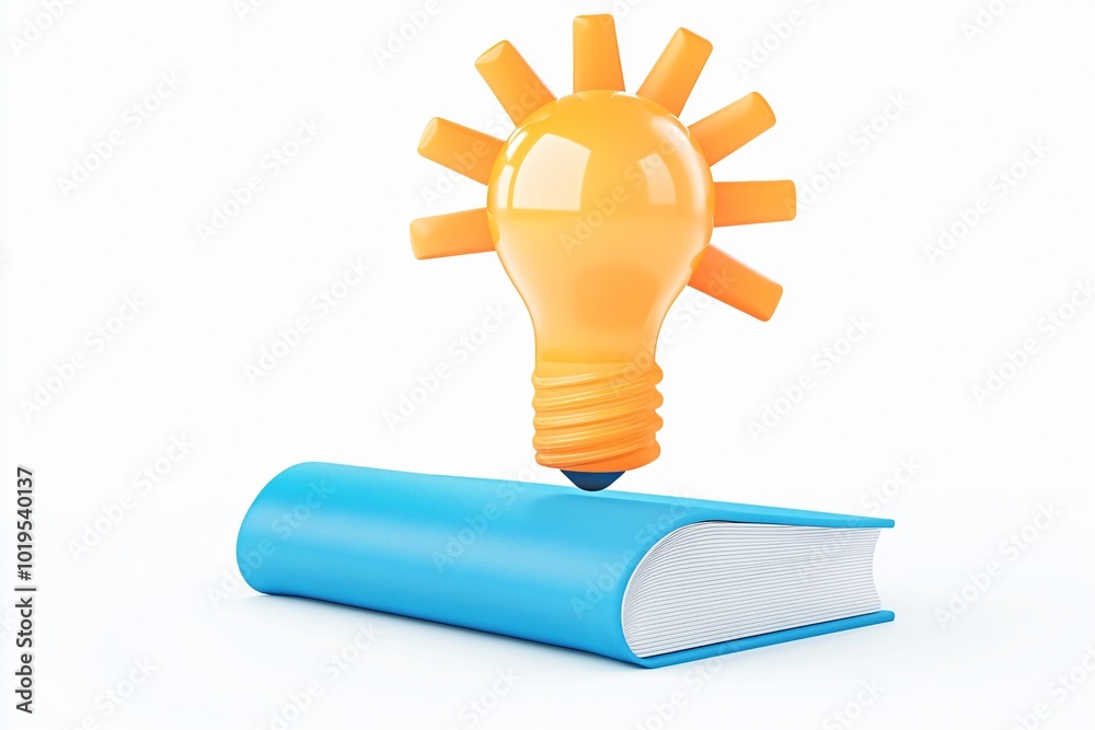 3D icons of interlocked gears, a shining light bulb, and a book representing interconnected ideas and learning, placed on a white background 3D icons of interlocked gears, a shining light bulb, and a book representing interconnected ideas and learning, placed on a white background