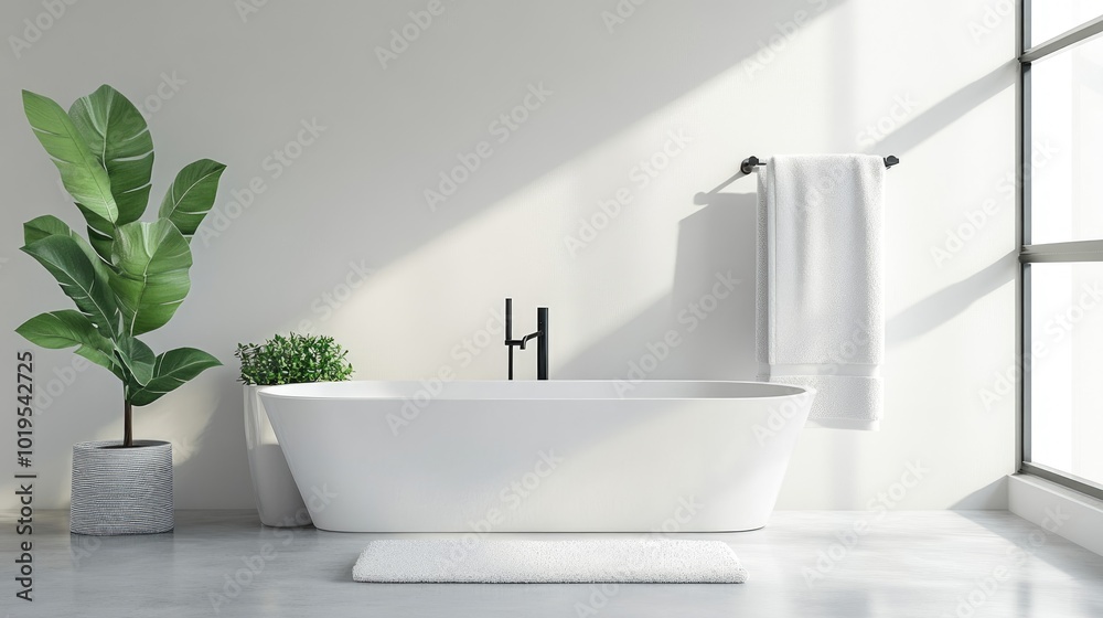 Fototapeta premium Modern Open Bathroom with Natural Light and Plants