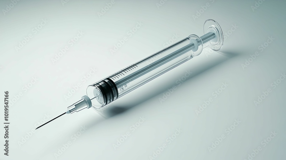 A Glass Syringe with a Needle on a White Surface A Glass Syringe with a Needle on a White Surface