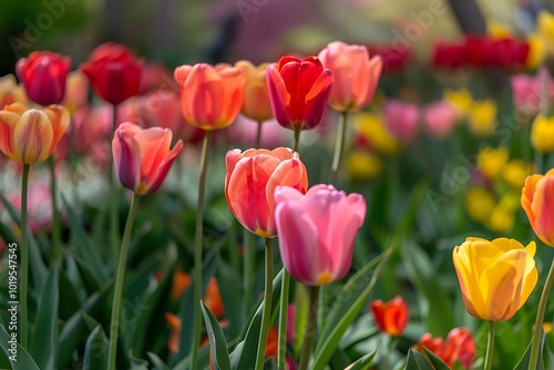 Tulips. Beautiful bouquet of tulips. colorful tulips. tulips in spring.