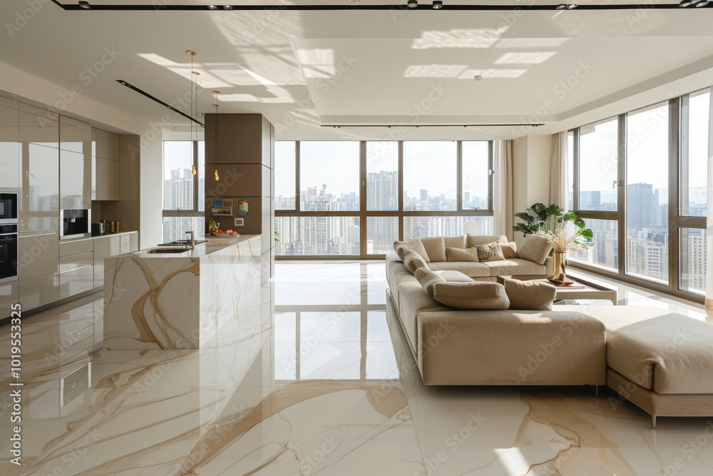 light luxury interior design of a modern apartment in a minimalist style with marble trim and huge windows light luxury interior design of a modern apartment in a minimalist style with marble trim and huge windows