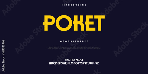 Poket modern abstract digital font. Logo creative font, type, technology, movie, digital, music, movie. Font and illustration in vector format. photo