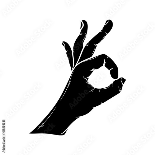 Silhouette of hand with hand-drawn 'OK' symbol, hand in a pose indicating 'OK'