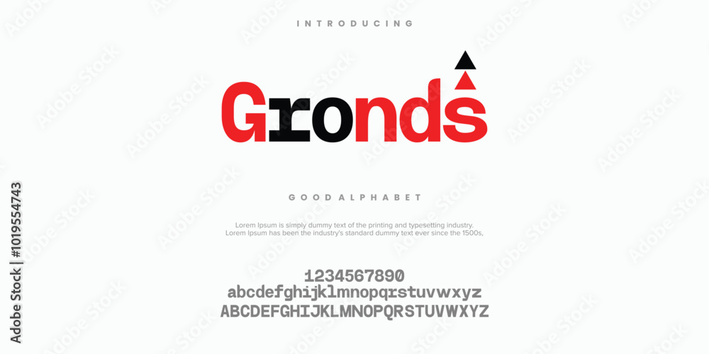 Gronds modern abstract digital font. Logo creative font, type, technology, movie, digital, music, movie. Font and illustration in vector format.