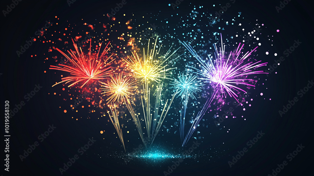 Naklejka premium Colorful fireworks display lighting up the night sky during a festive celebration