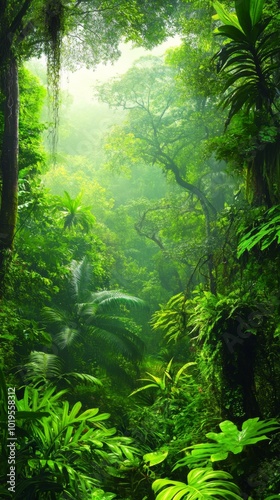 dense jungle forest with exotic plants and trees