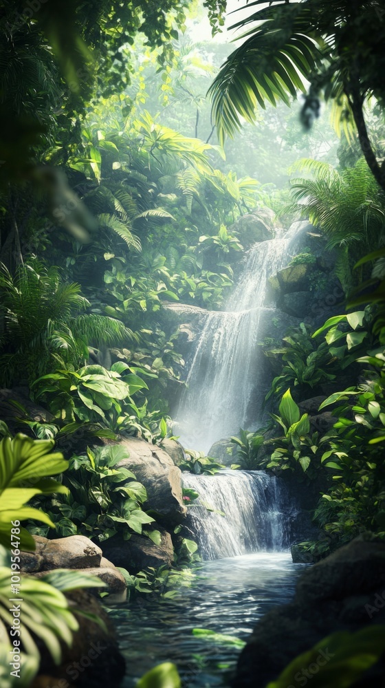 a tranquil rainforest with lush greenery waterfalls a tranquil rainforest with lush greenery waterfalls