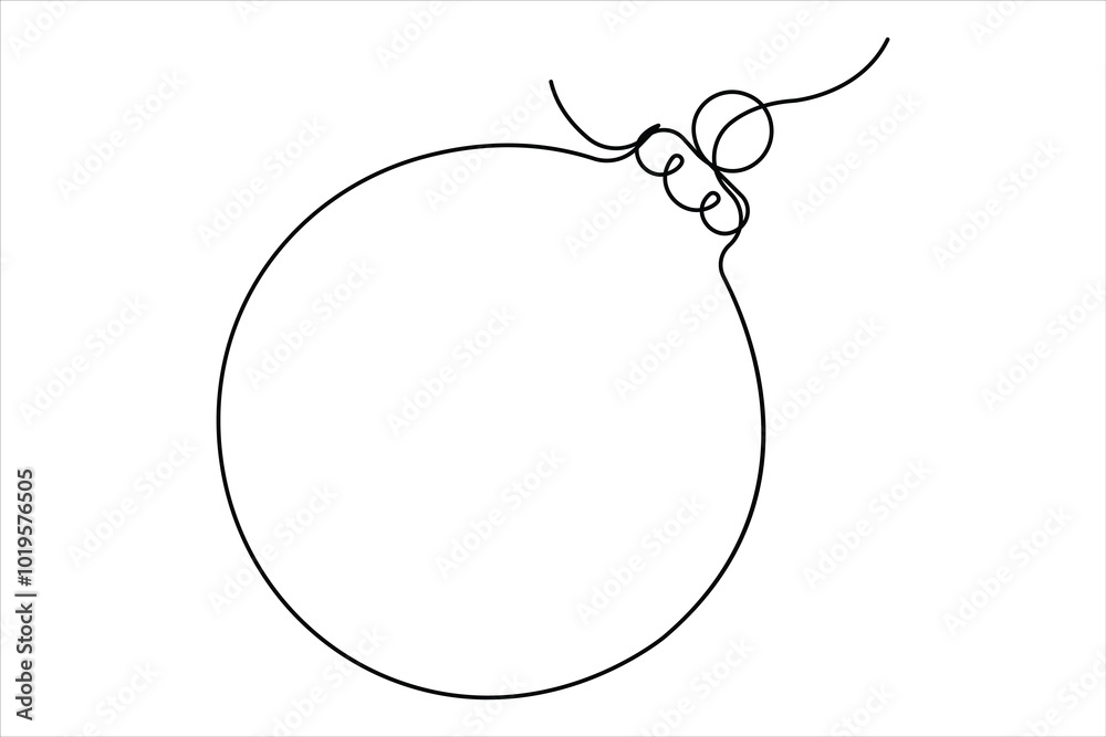 Continuous one line drawing icon of Christmas decoration ball bauble bell, star with ribbon in vector sketch Continuous one line drawing icon of Christmas decoration ball bauble bell, star with ribbon in vector sketch