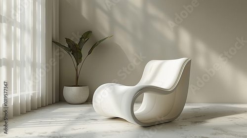 White Minimalist Chair with Arching Arms photo