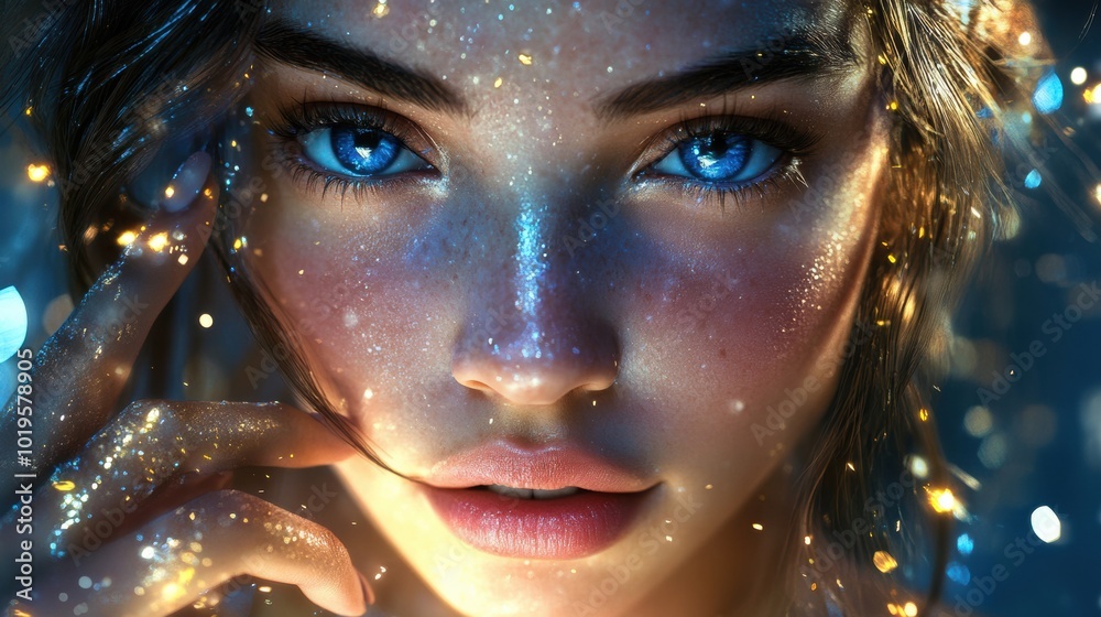 Enchanting Portrait with Sparkling Blue Eyes