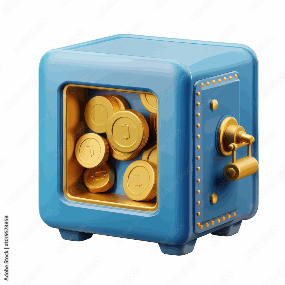 Blue Safe with Gold Coins 
