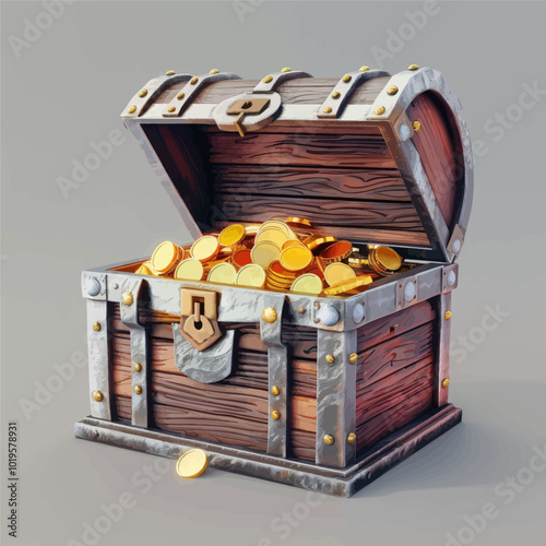 Open Treasure Chest with Gold Coins 
