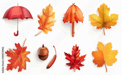 Autumn Leaves and Umbrella Illustration  
