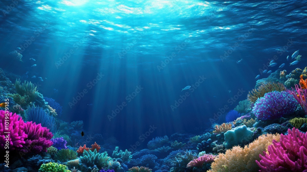 Fototapeta premium Vibrant Underwater Scene with Colorful Coral Reefs