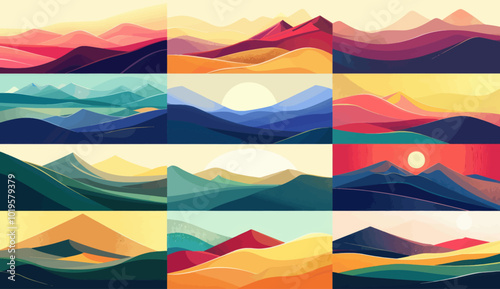 Abstract Mountain Landscape Illustrations 
