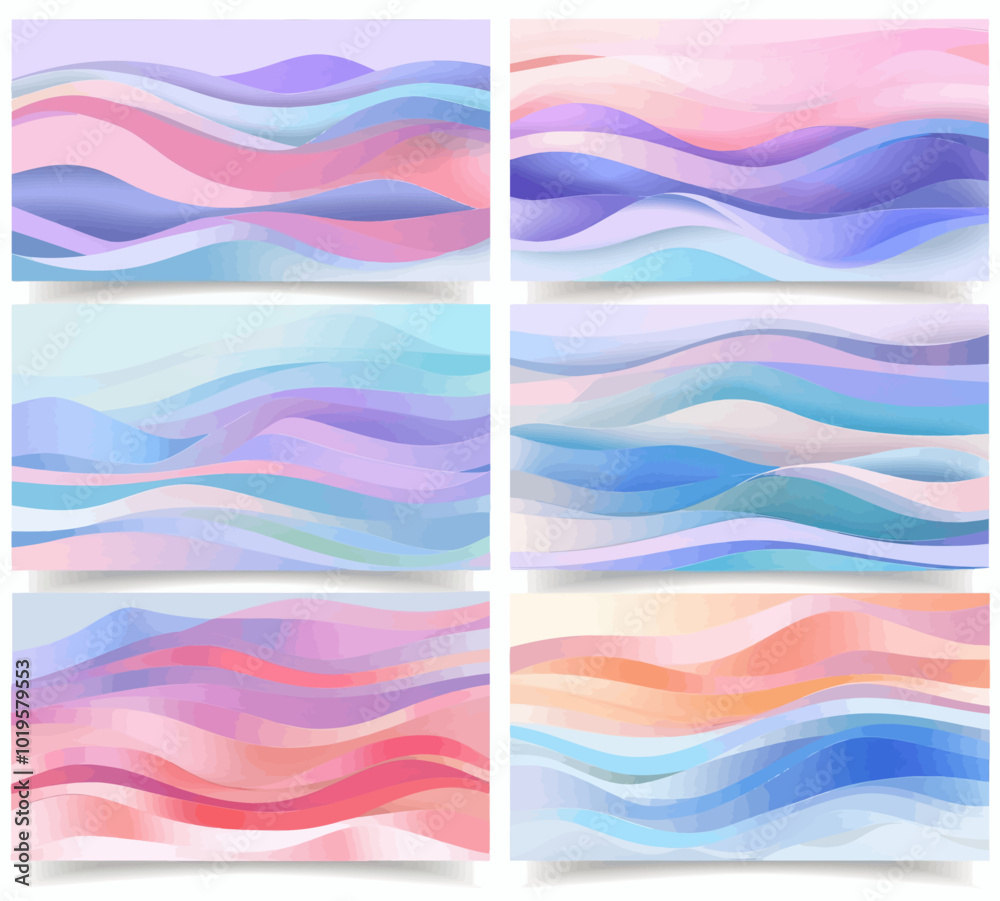 Obraz premium Abstract Pastel Wave Backgrounds Set 