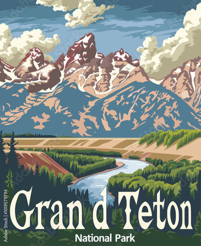 Grand Teton National Park Mountain Landscape 

