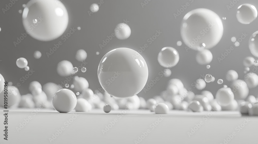 Abstract background with floating white spheres against a grey background. Abstract background with floating white spheres against a grey background.
