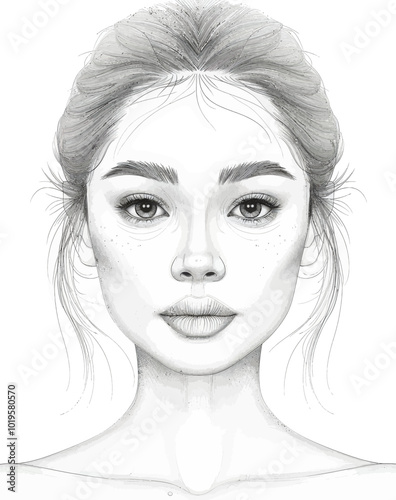 Woman Pencil Sketch with Freckles 
