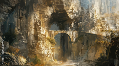 Stone Archway Leading to Ancient City 
