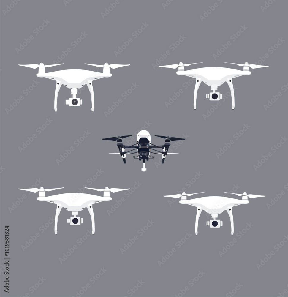 Drone Illustration Set, Front & Back Views Drone Illustration Set, Front & Back Views