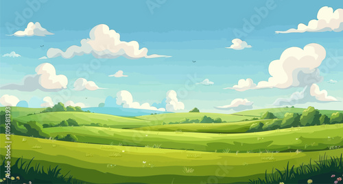 Rolling Green Hills Under Blue Sky