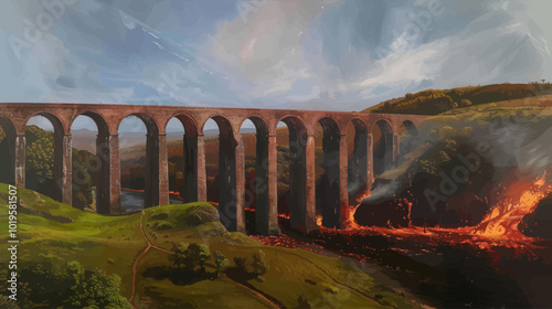 Stone Arch Bridge Over Lava Flow  
