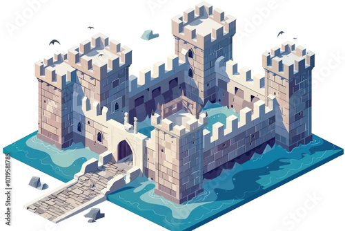 Isometric Stone Castle Illustration 
