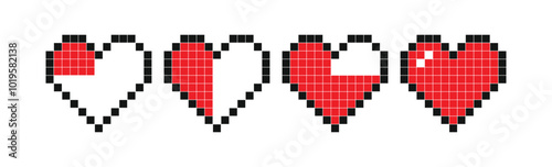 heart pixel icon 
a quarter and a half three quarters full vector design illustrator